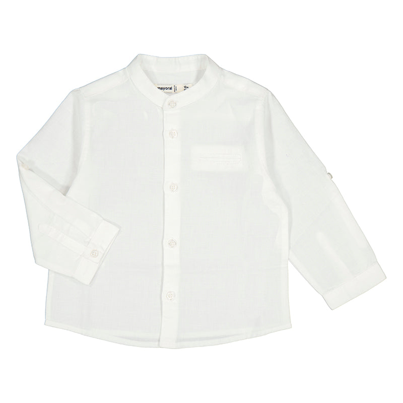Mayoral Baby White Long Sleeve Mandarin Linen Shirt_ 1115-10