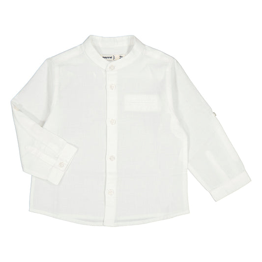 Mayoral Baby White Long Sleeve Mandarin Linen Shirt_ 1115-10