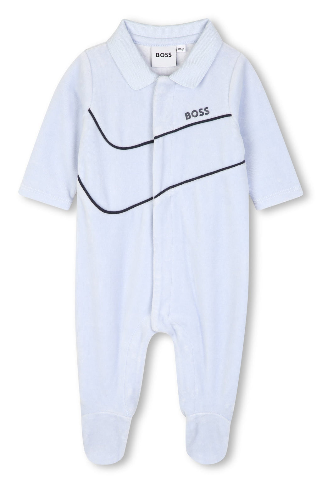 Hugo Boss Baby Boys Organic Cotton Velour Pajamas with Polo Collar & Boss Print_ J53288
