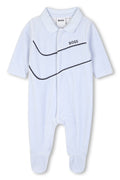 Hugo Boss Baby Boys Organic Cotton Velour Pajamas with Polo Collar & Boss Print_ J53288
