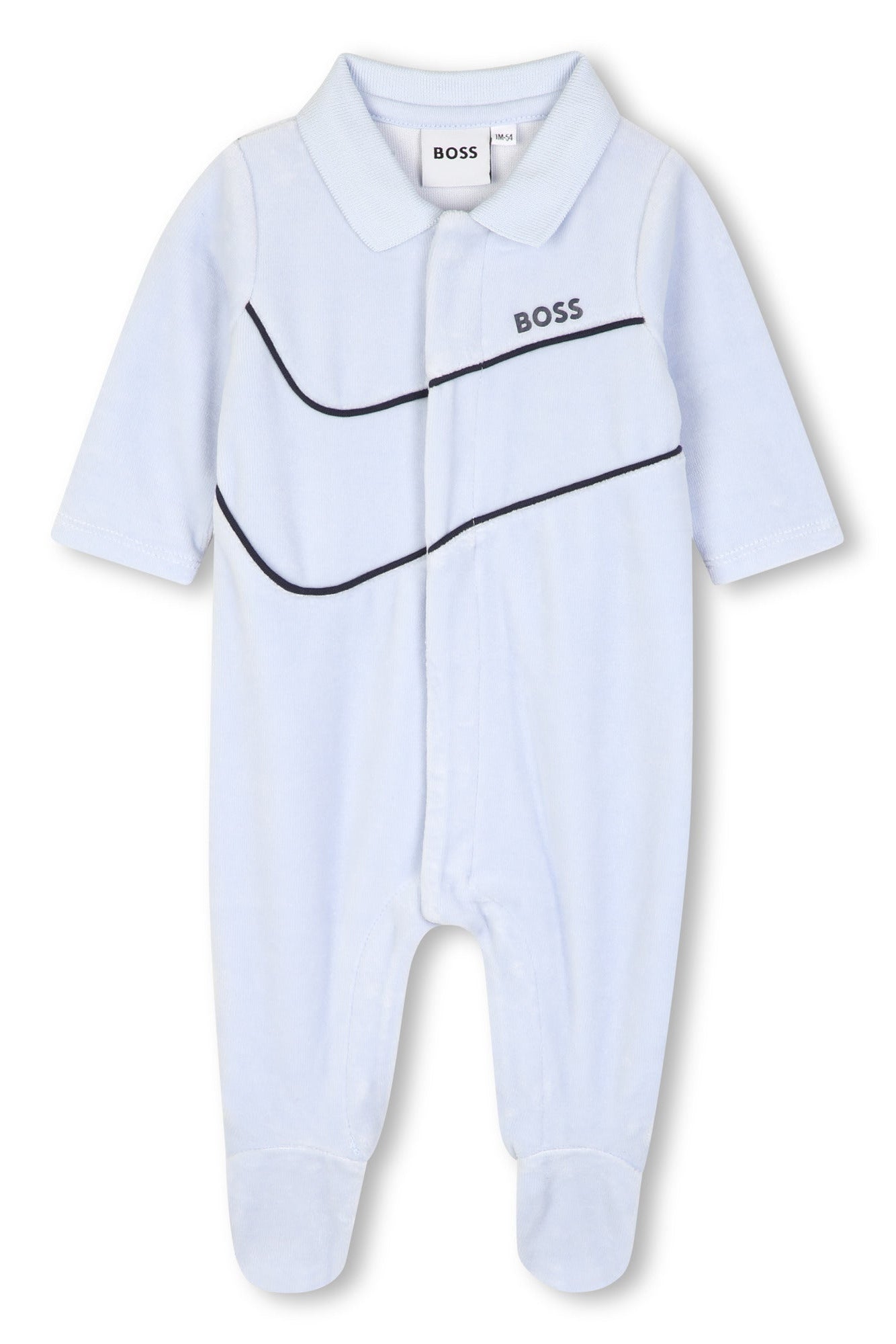 Hugo Boss Baby Boys Organic Cotton Velour Pajamas with Polo Collar & Boss Print_ J53288
