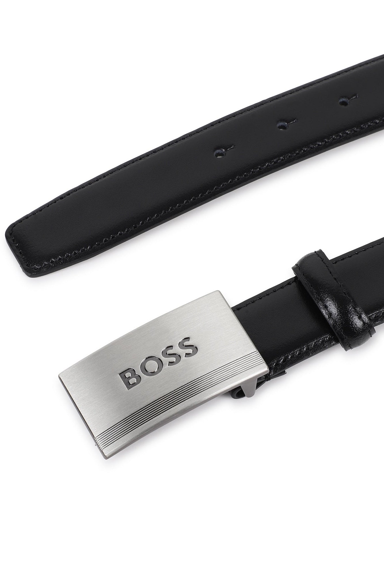Hugo Boss Boys Cow Leather Belt with Engraved Metal Buckle_ J53150