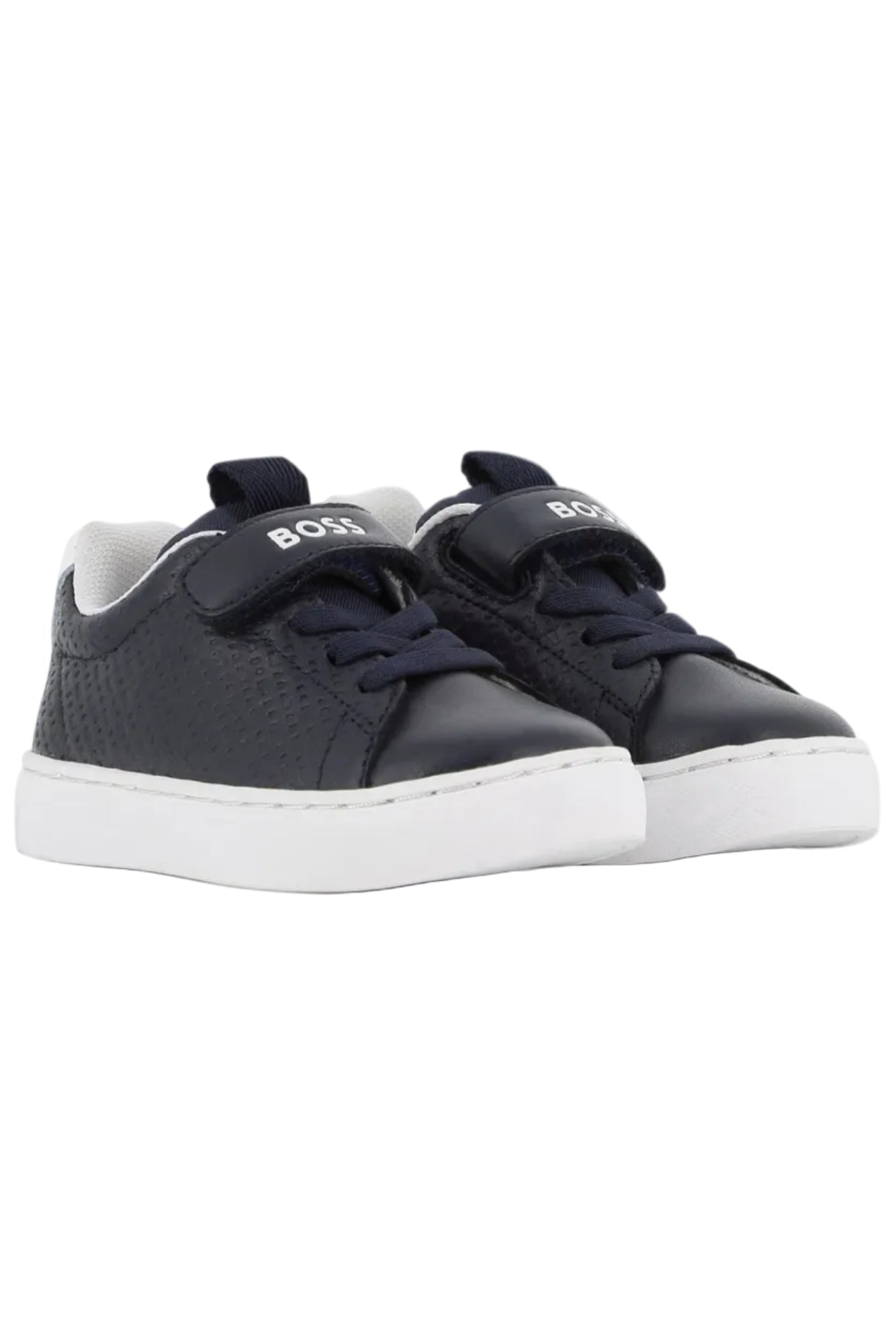 Hugo Boss Boys Cow Nappa Leather & Textile Sneakers with Monogram & Logo