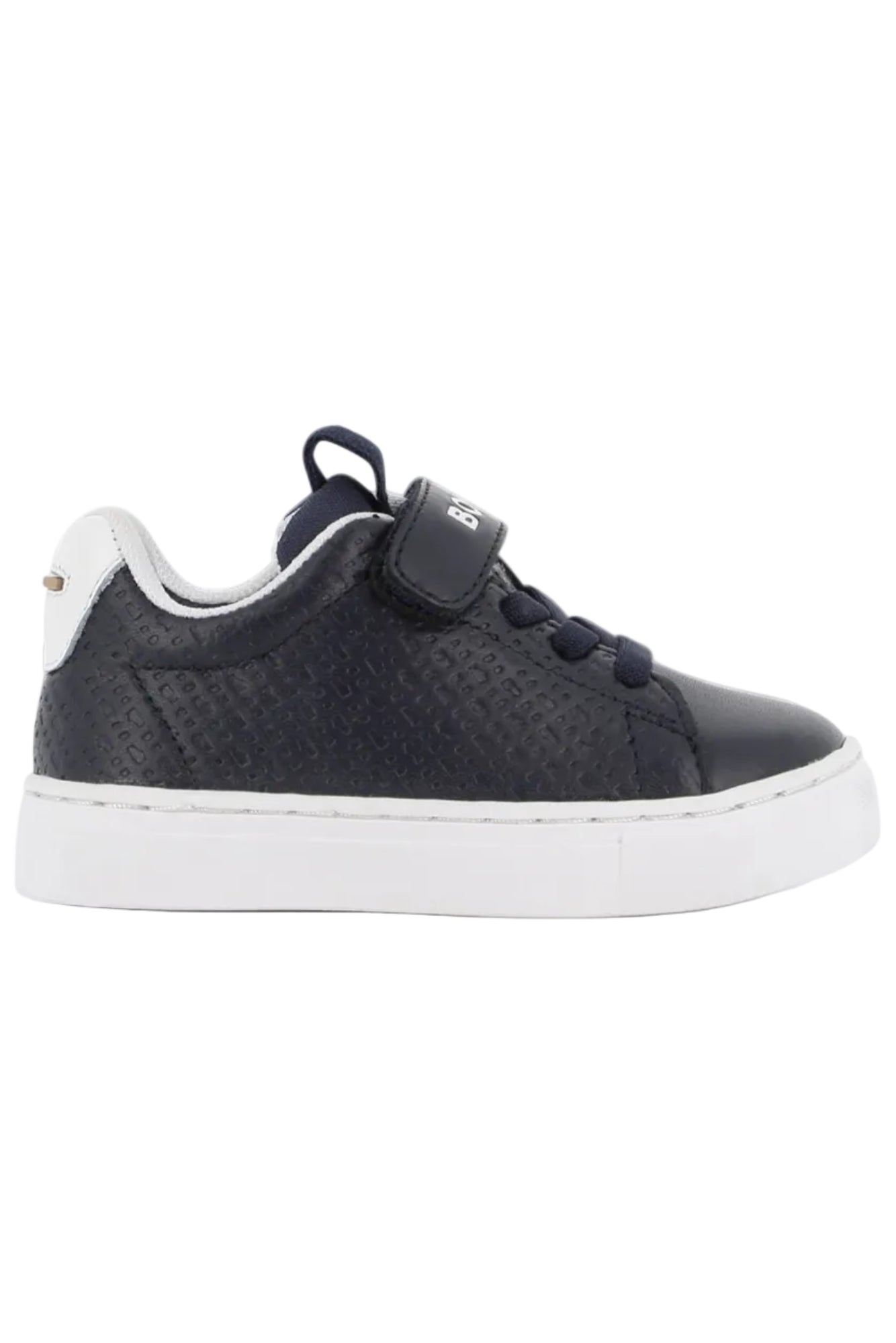 Hugo Boss Boys Cow Nappa Leather & Textile Sneakers with Monogram & Logo