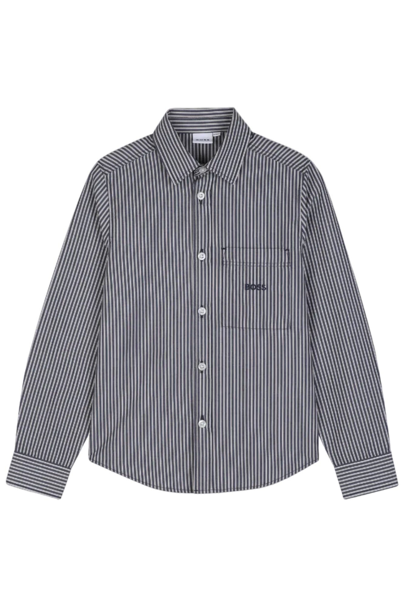Hugo Boss Boys Long Sleeve Striped Button-Up Shirt with Embroidered Logo_ J53363