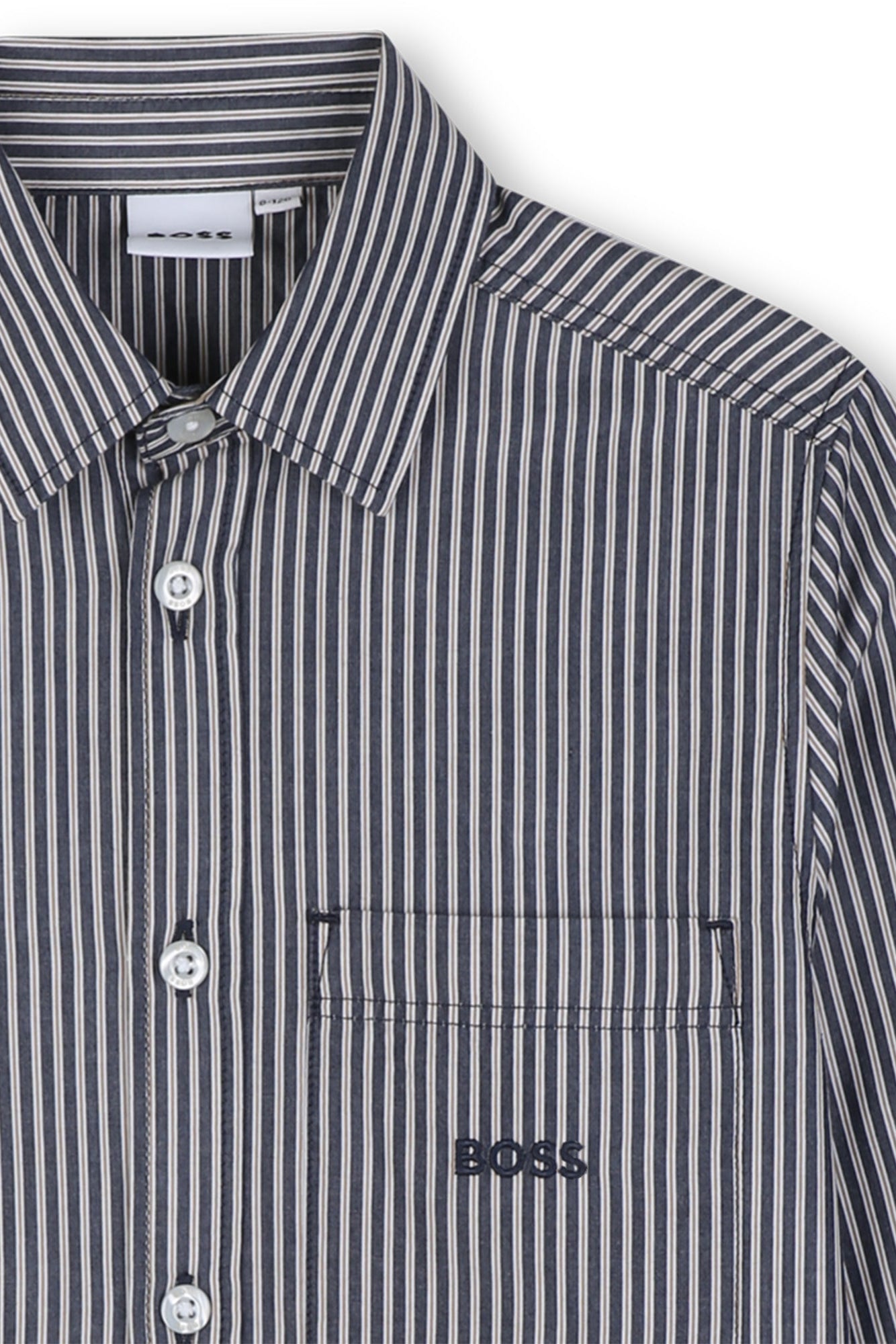 Hugo Boss Boys Long Sleeve Striped Button-Up Shirt with Embroidered Logo_ J53363