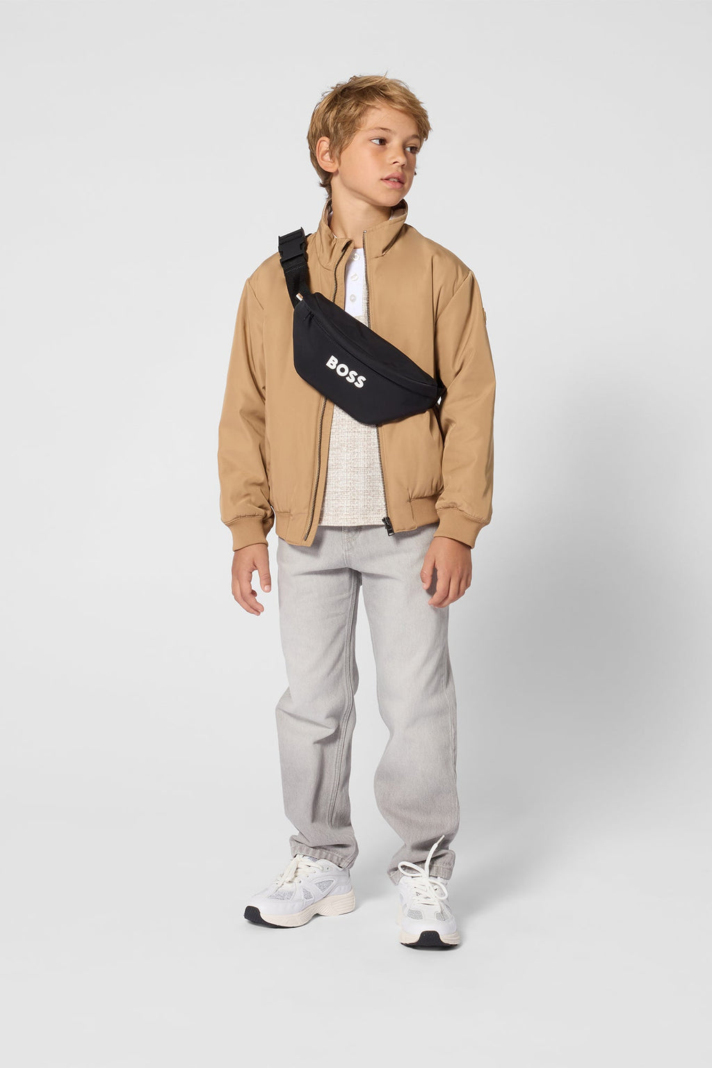 Hugo Boss Boys Twill Waistbag with Textured Logo & Tricolor Tab_ J53596