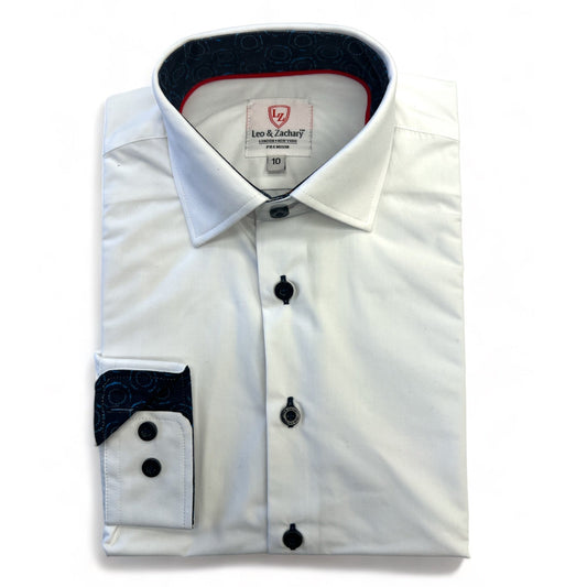 Leo & Zachary Boys White/Navy Non-Iron Dress Shirt_ P5526