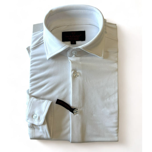 Leo & Zachary Boys White 4 Way Stretch Dress Shirt_ 5590