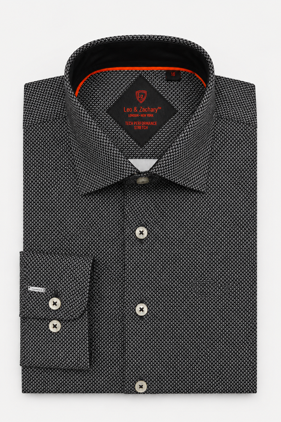 Leo & Zachary Boys Performance Tech Strech L/S Dress Shirt Black/Grey Nails Nead