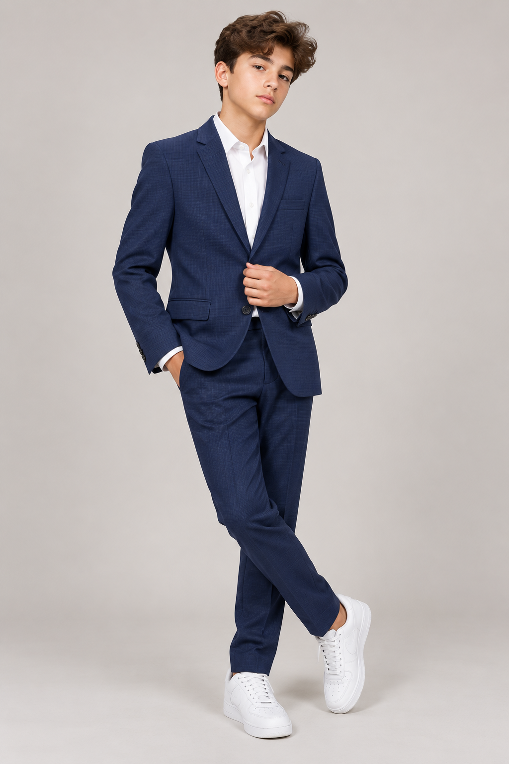 Nice Threads Boys Slim Navy Patterned Suit