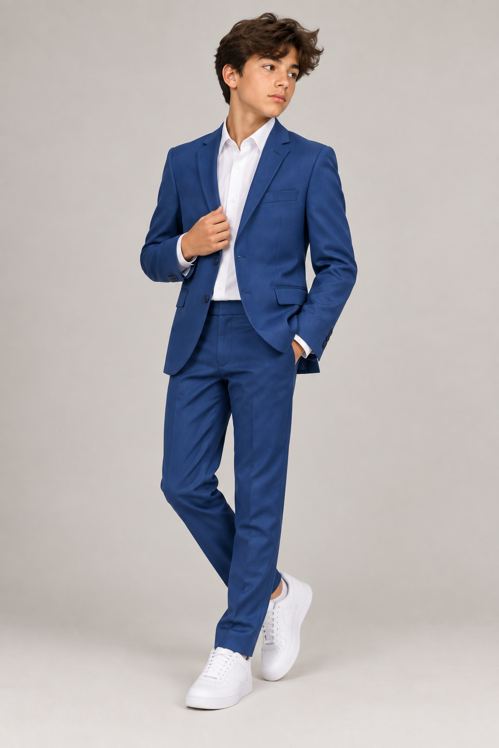 Nice Threads Boys Slim Blue Pindot Suit