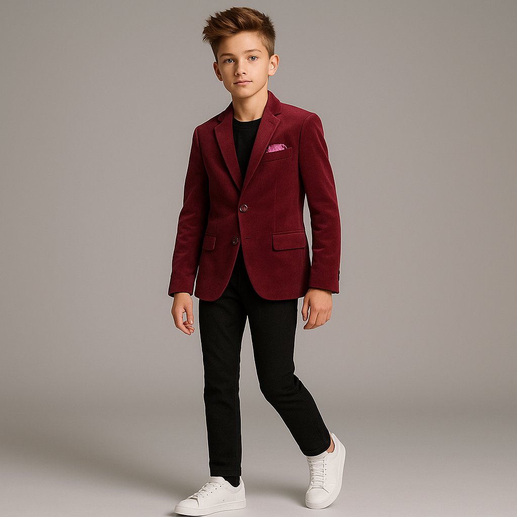 Isaac Mizrahi Boys Velvet Burgundy Blazer