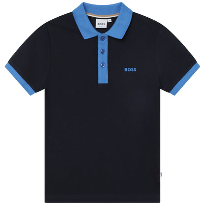 Hugo Boss Boys Contrast Collar Navy Short Sleeve Polo_J25O92-849