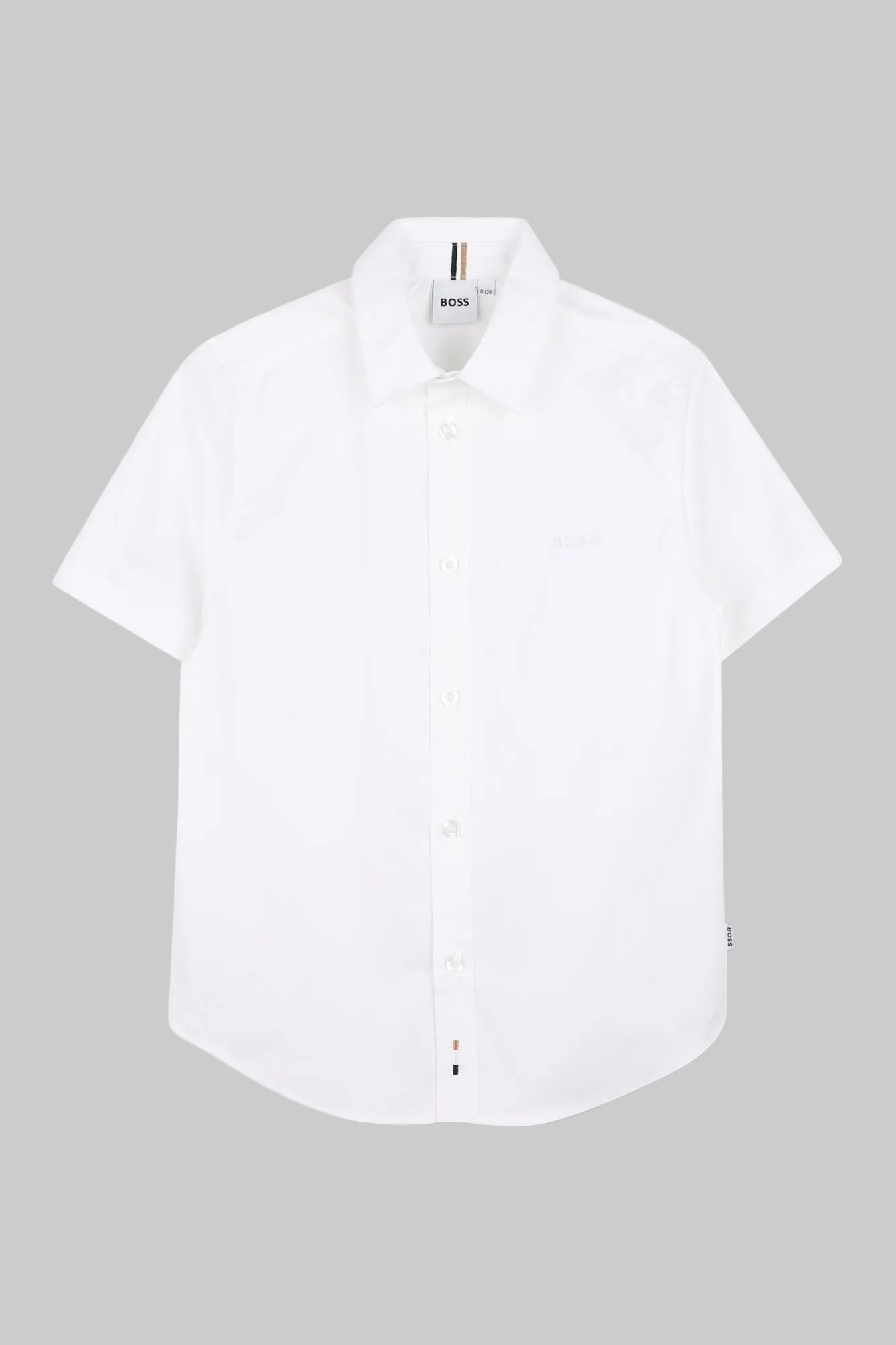 White shirt with 'BOSS' label on a white background