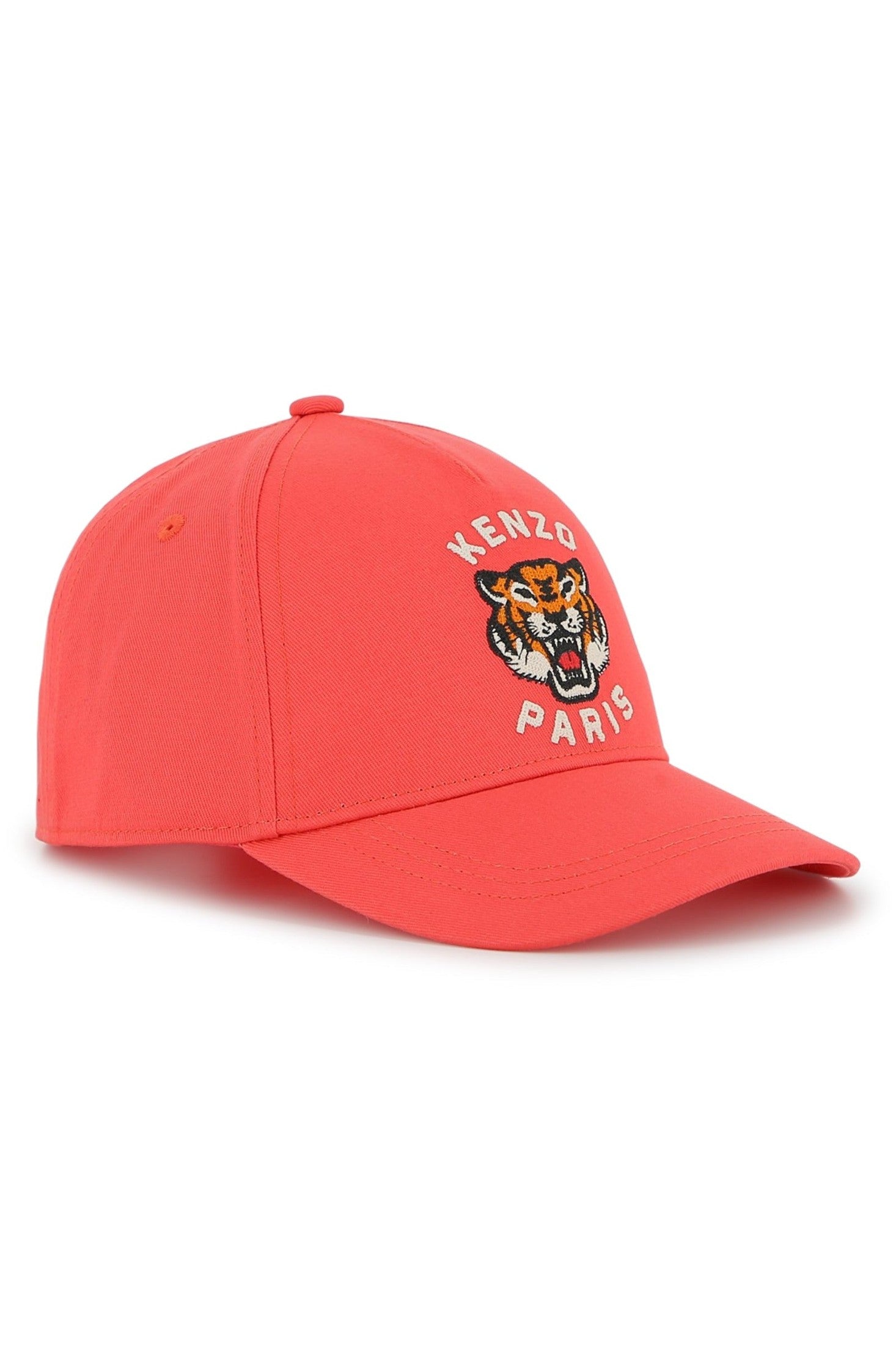 Red cap with Kenzo Paris logo featuring a tiger on a white background