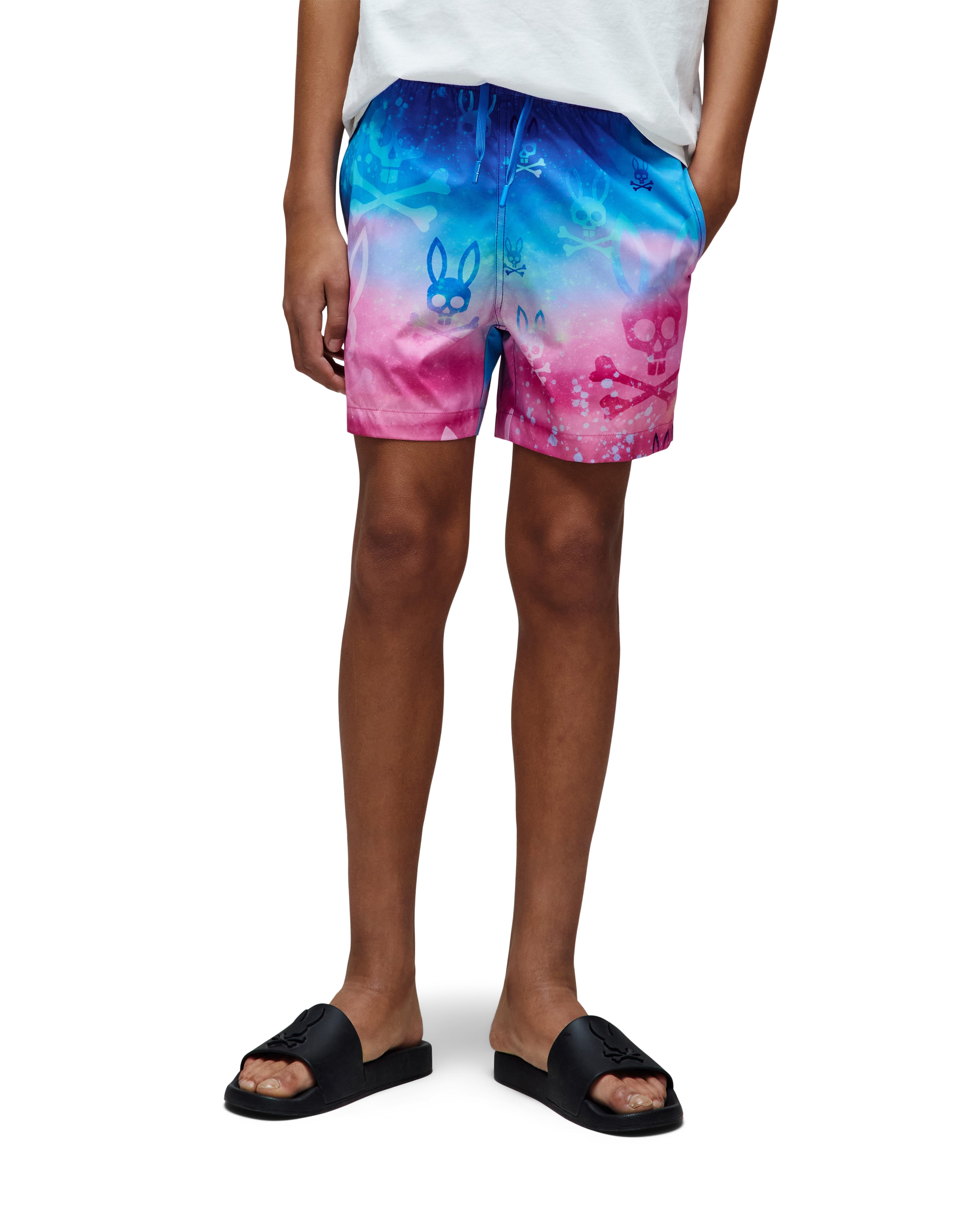 Psycho Bunny Kids Caspian All Over Bunny Swim Trunks_ KB1000032