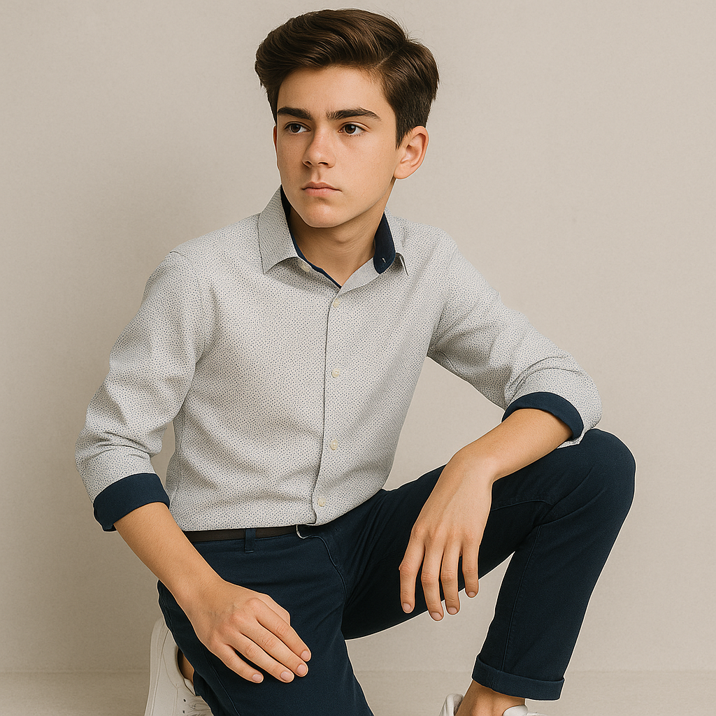 L&Z Royal Boys Azul Micro Stitch Dress Shirt_ 50056