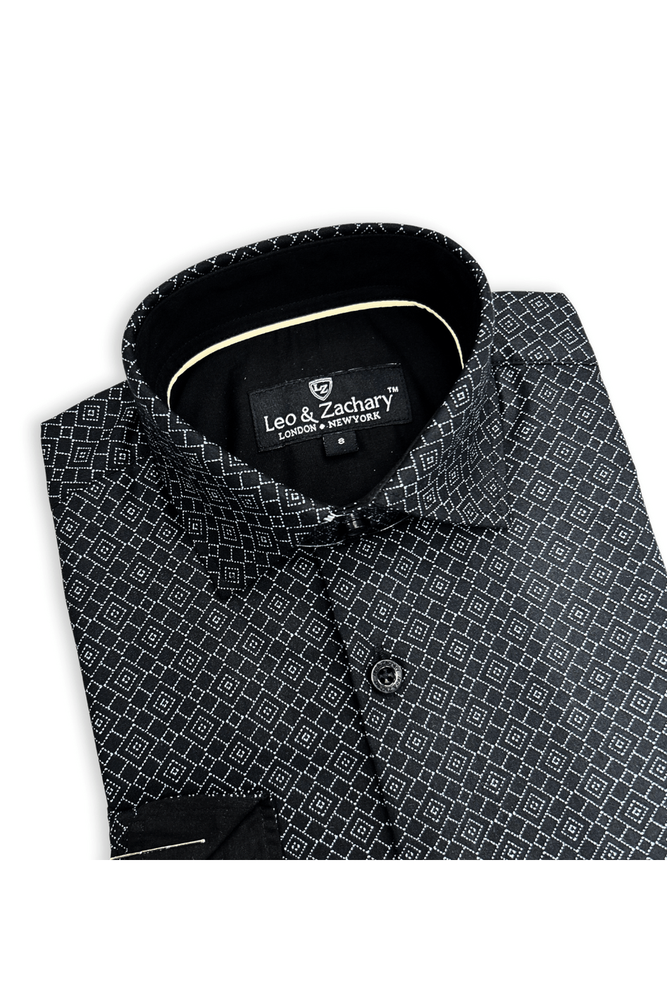 Leo & Zachary Boys Black Diamond Print Dress Shirt_ 5965 - NorthBoys
