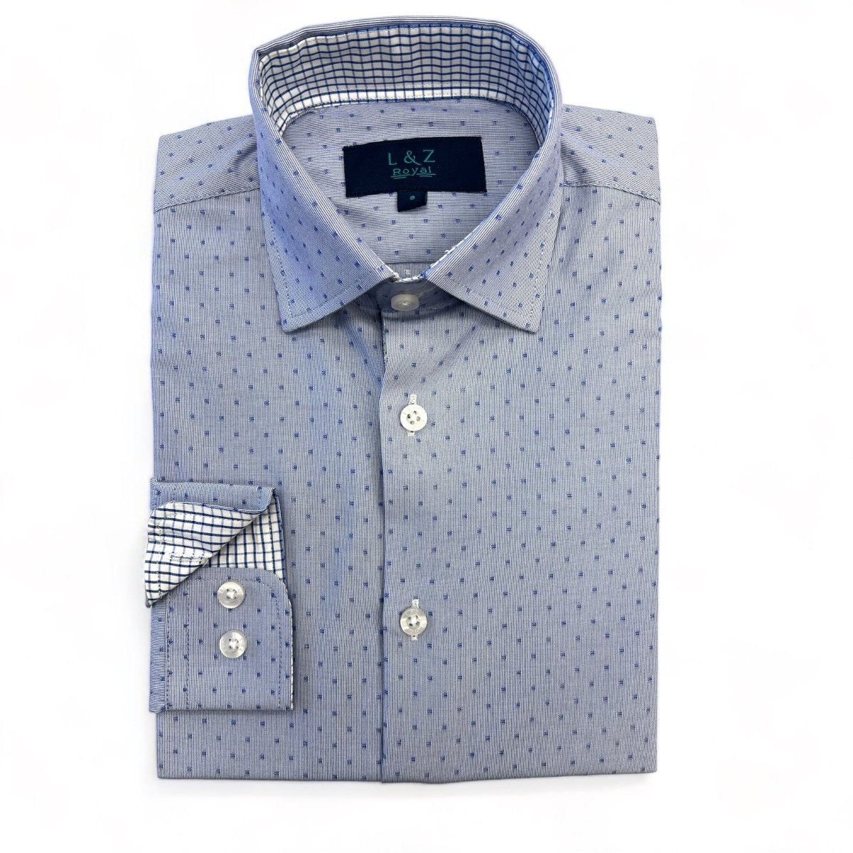 Leo & Zachary Boys Blue Box Dress Shirt_ 5976 - NorthBoys