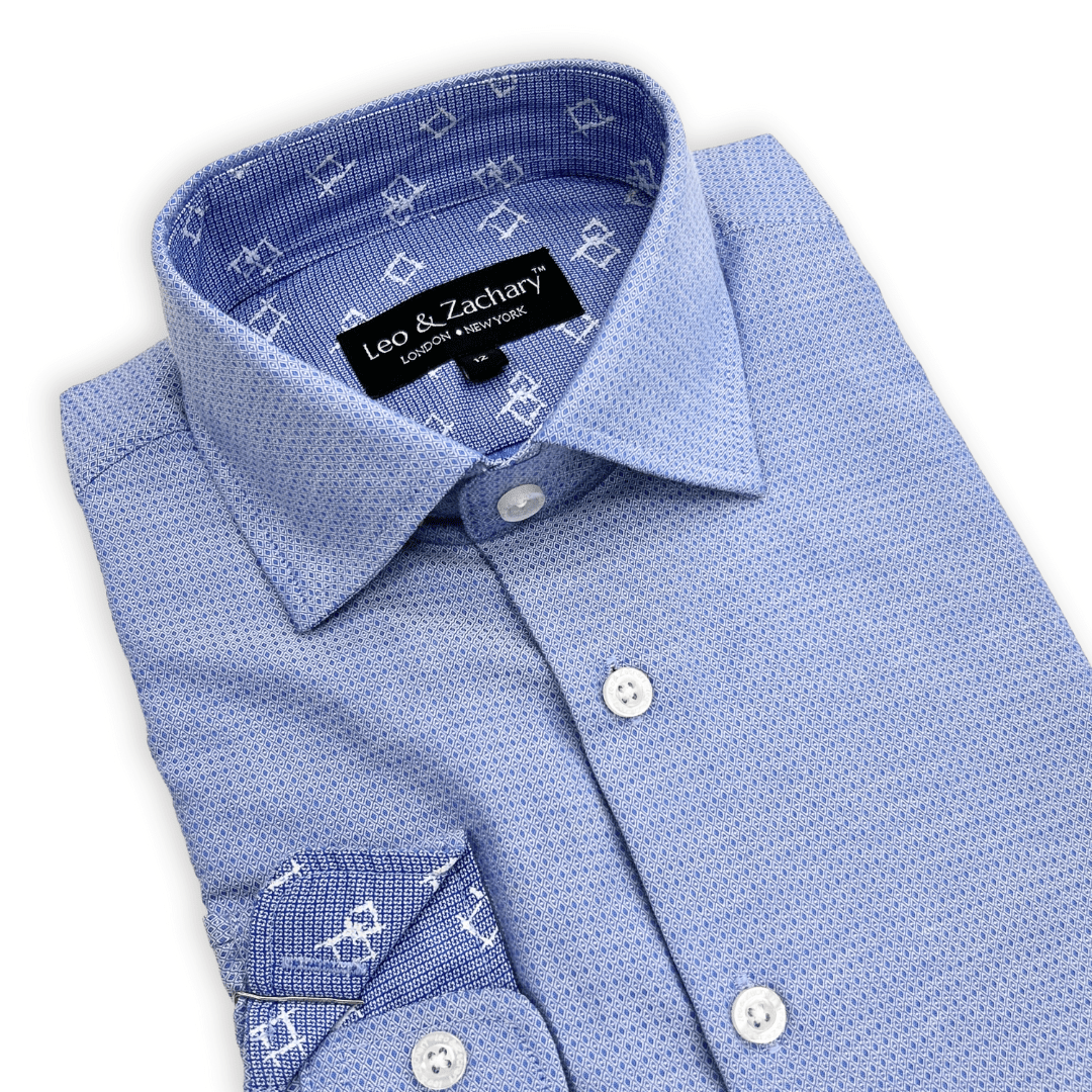 Leo & Zachary Boys Blue Diamond Dot Dress Shirt_5911 - NorthBoys