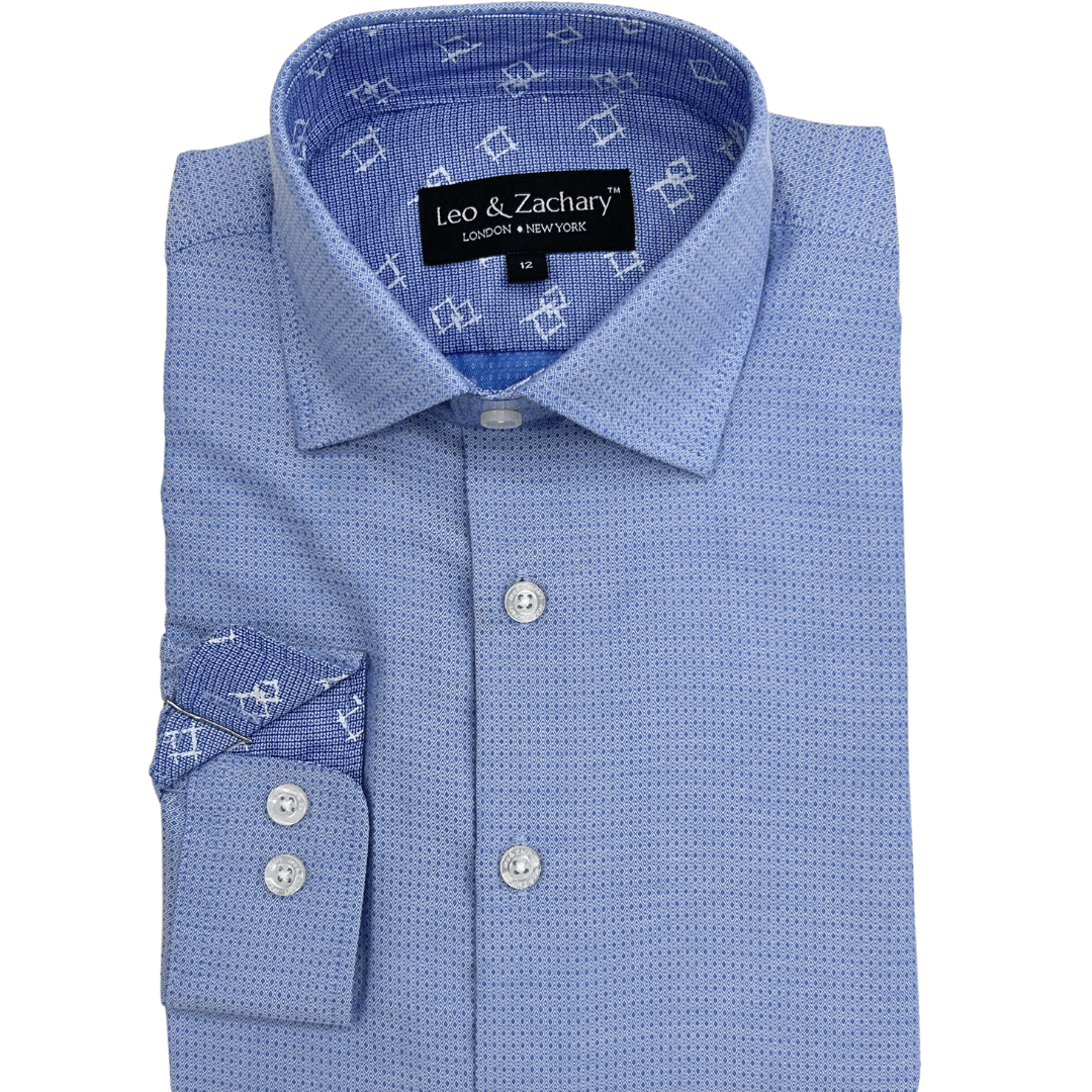 Leo & Zachary Boys Blue Diamond Dot Dress Shirt_5911 - NorthBoys