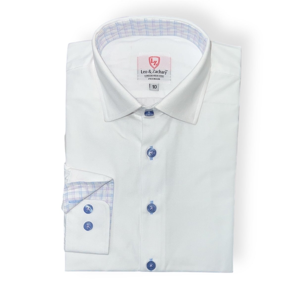Leo & Zachary Boys White/Blue Non - Iron Dress Shirt_ P5541 - NorthBoys