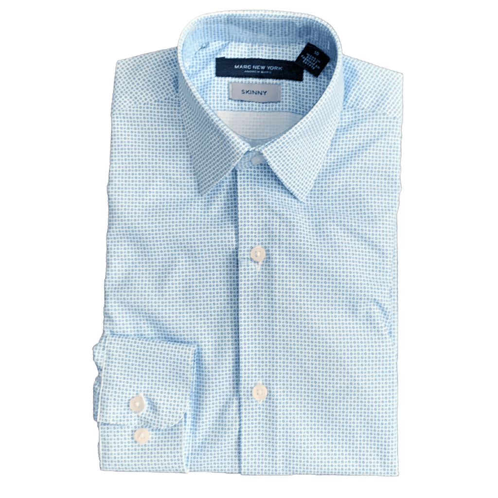 Marc New York Boys Skinny White/Blue Geo Print Dress Shirt - NorthBoys