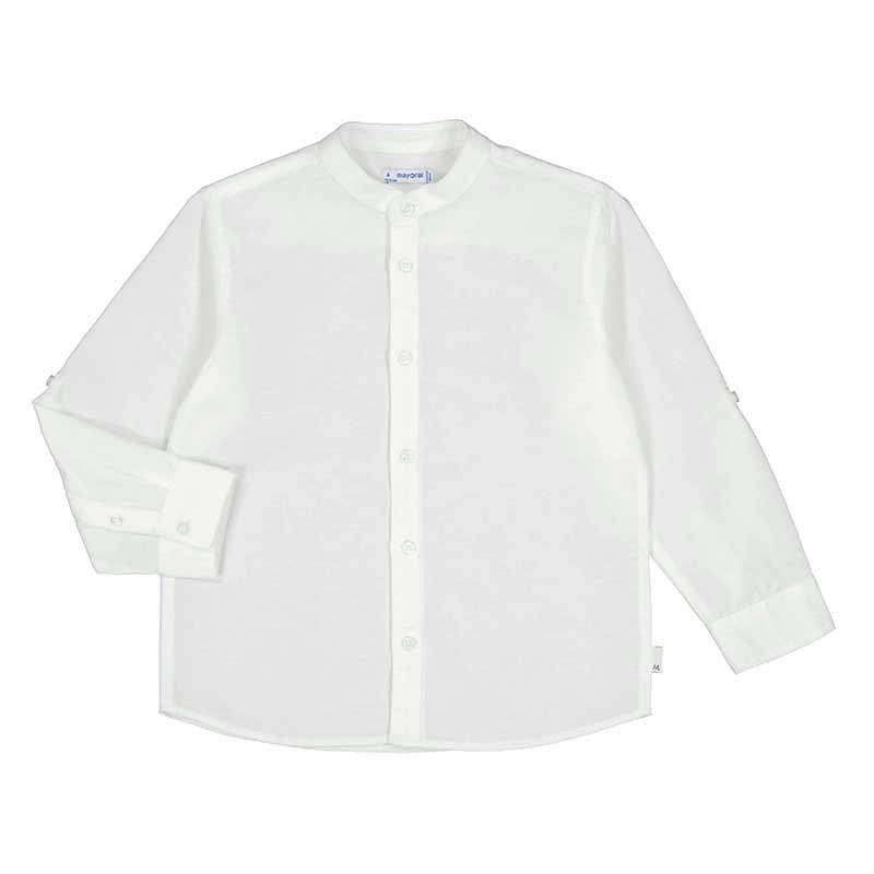 Mayoral Mini Long Sleeve White Mandarin Collar Linen Dress Shirt_ 3120 - 14 - NorthBoys