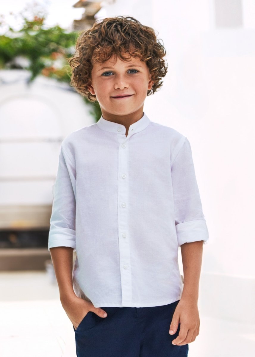 Mayoral Mini Long Sleeve White Mandarin Collar Linen Dress Shirt_ 3120 - 14 - NorthBoys