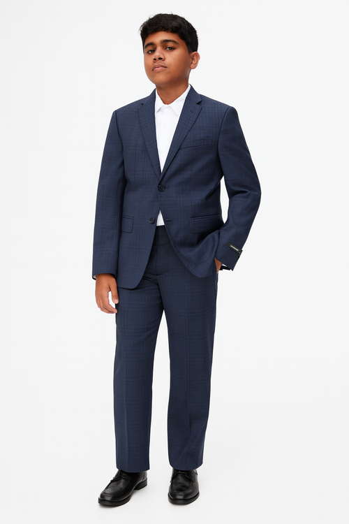 Michael Kors Boys Blue Navy Plaid Wool Suit-NorthBoys