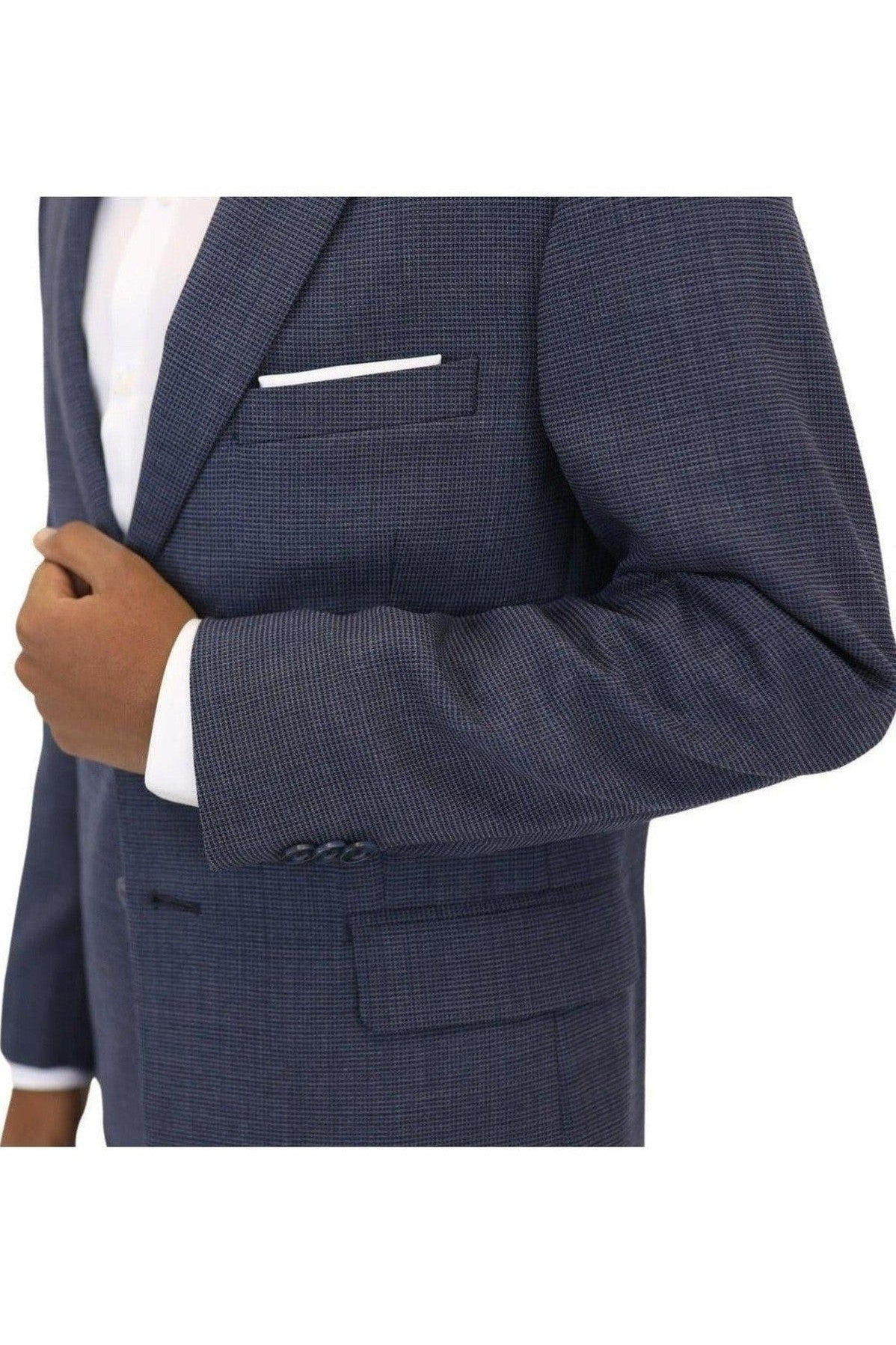 Michael Kors Boys Husky Medium Blue Mini Check Wool Suit-NorthBoys