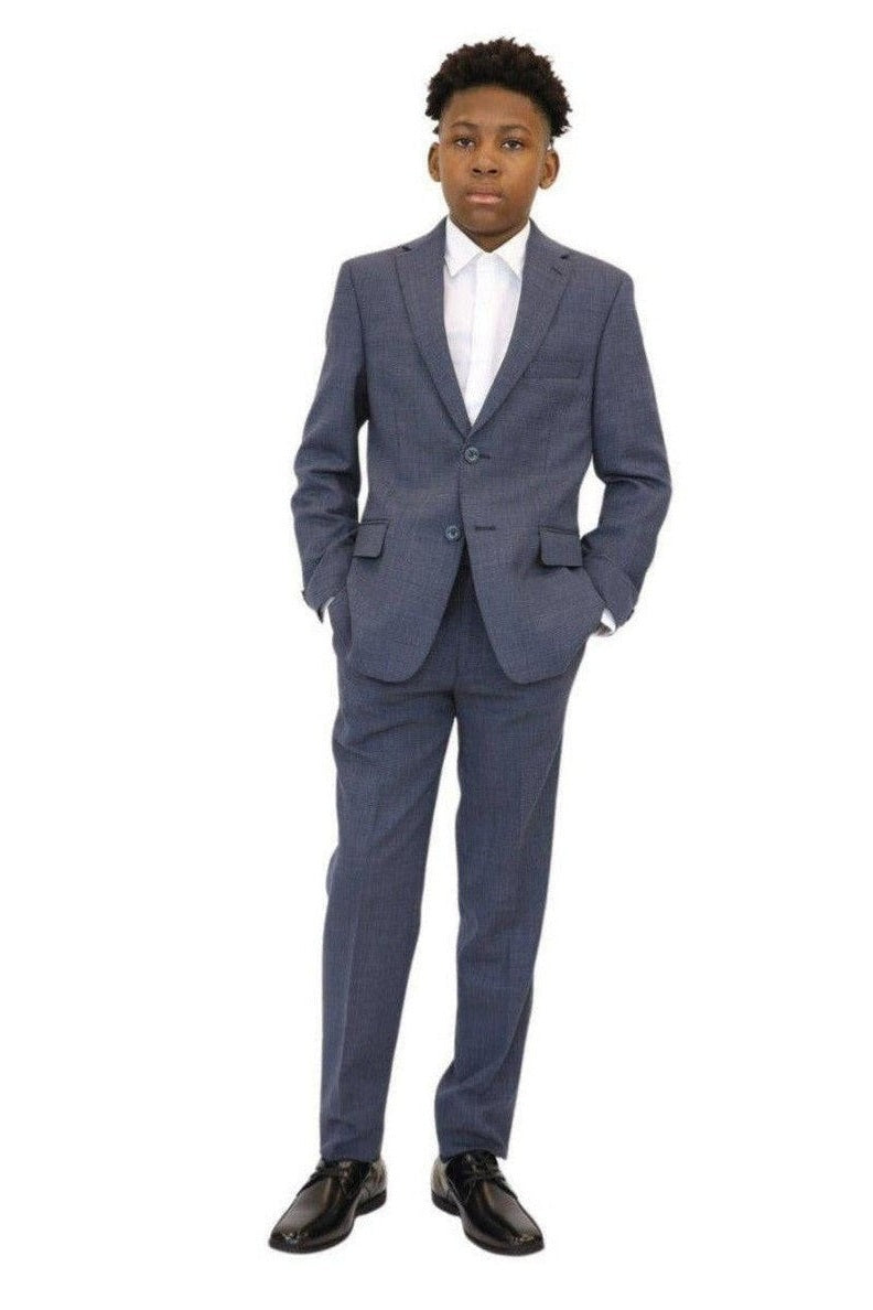 Michael Kors Boys Husky Medium Blue Mini Check Wool Suit-NorthBoys