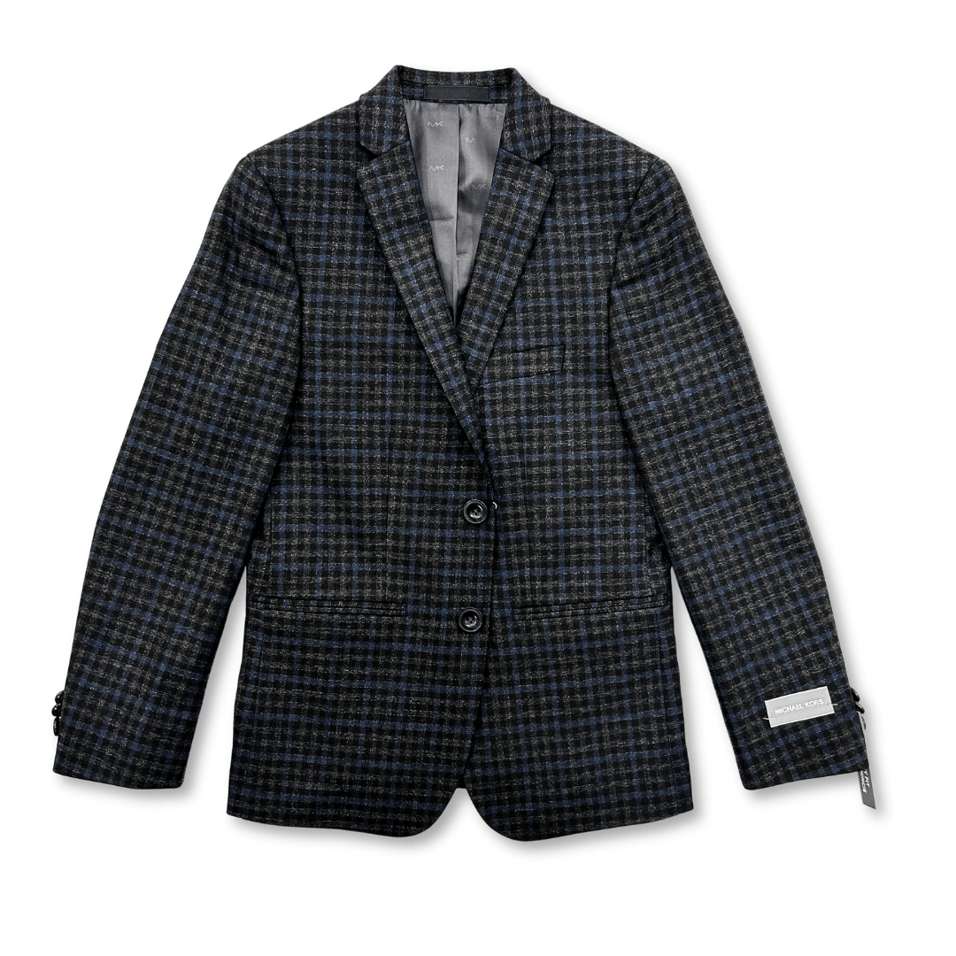 Michael Kors Boys Skinny Charcoal/Blue Plaid Sports Jacket-NorthBoys