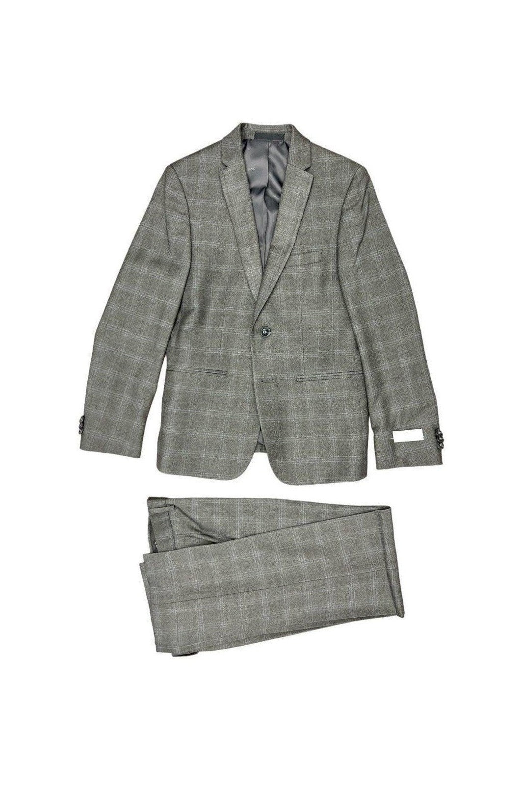 Michael Kors Boys Skinny Fit Grey Plaid Suit-NorthBoys