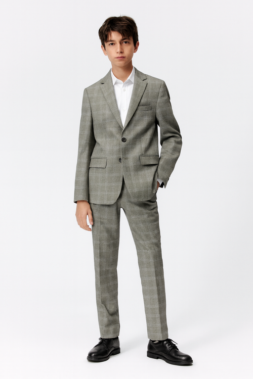 Michael Kors Boys Skinny Fit Grey Plaid Suit-NorthBoys