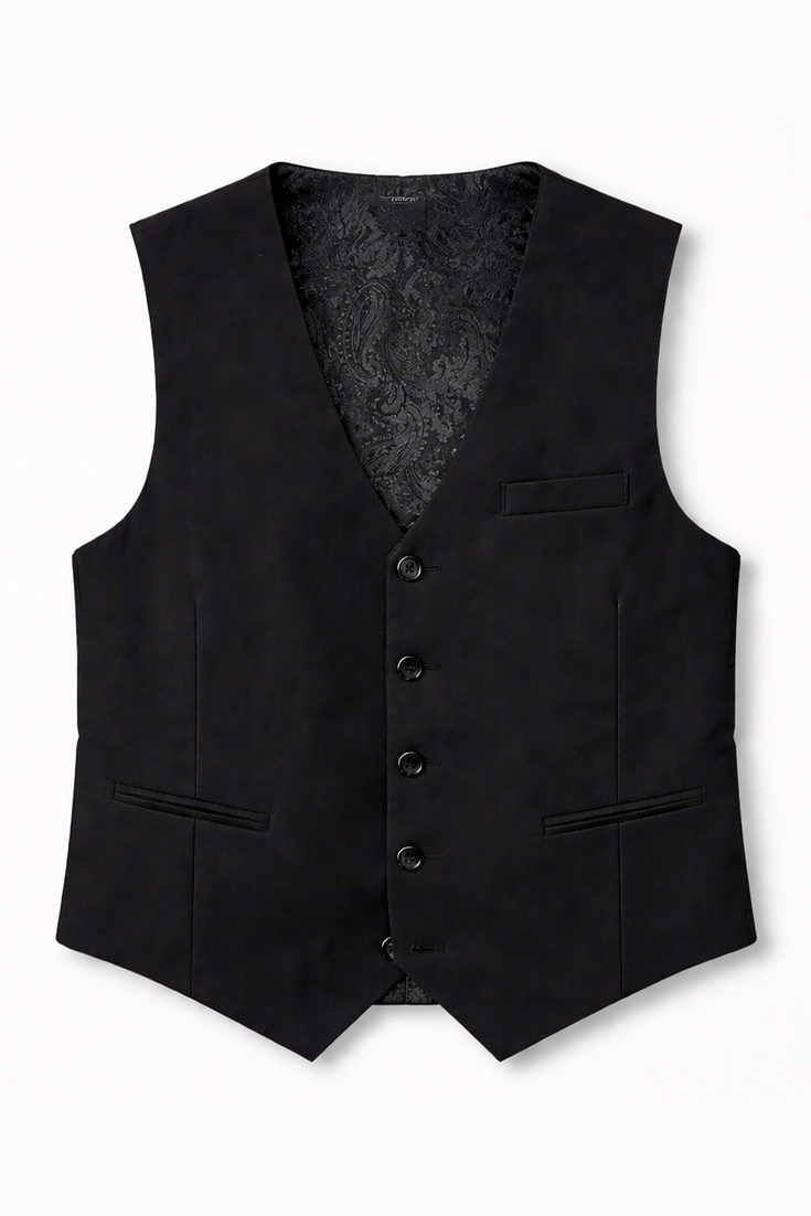 Black vest with buttons on a white background