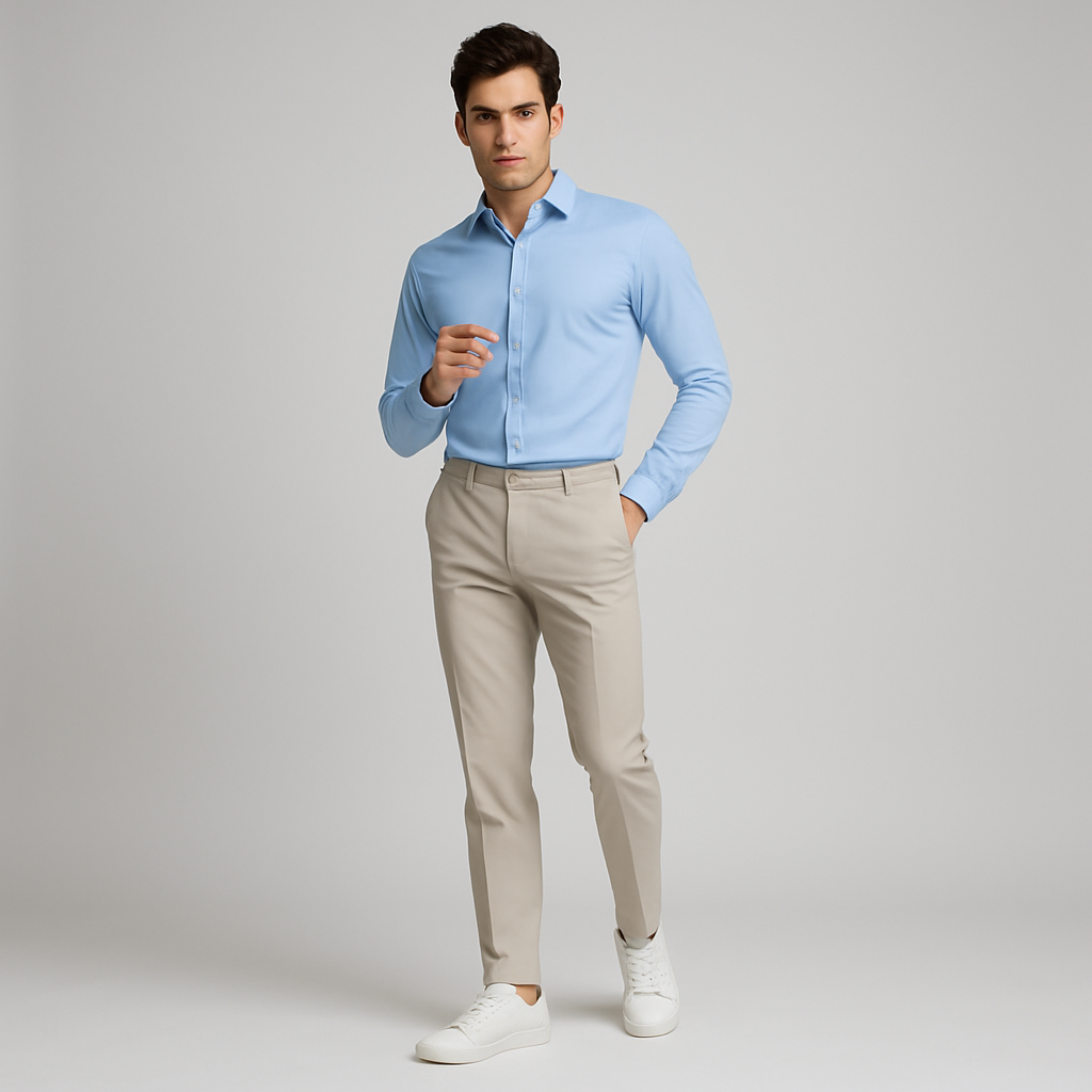 NorthBoys Mens Tailored Fit Light Blue Premium Cotton Dress Shirt