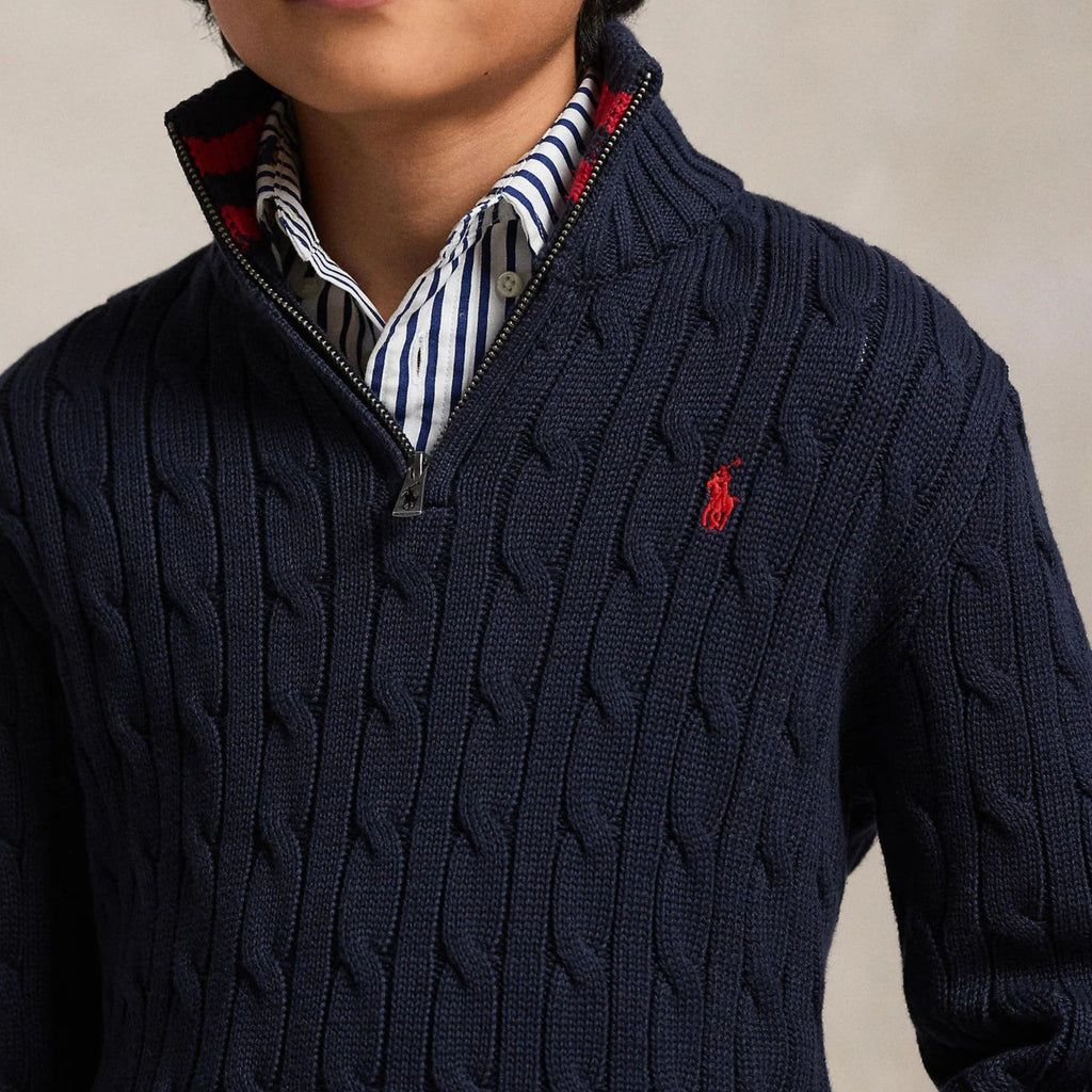 Ralph Lauren Boys Cable-Knit Cotton Quarter-Zip Sweater