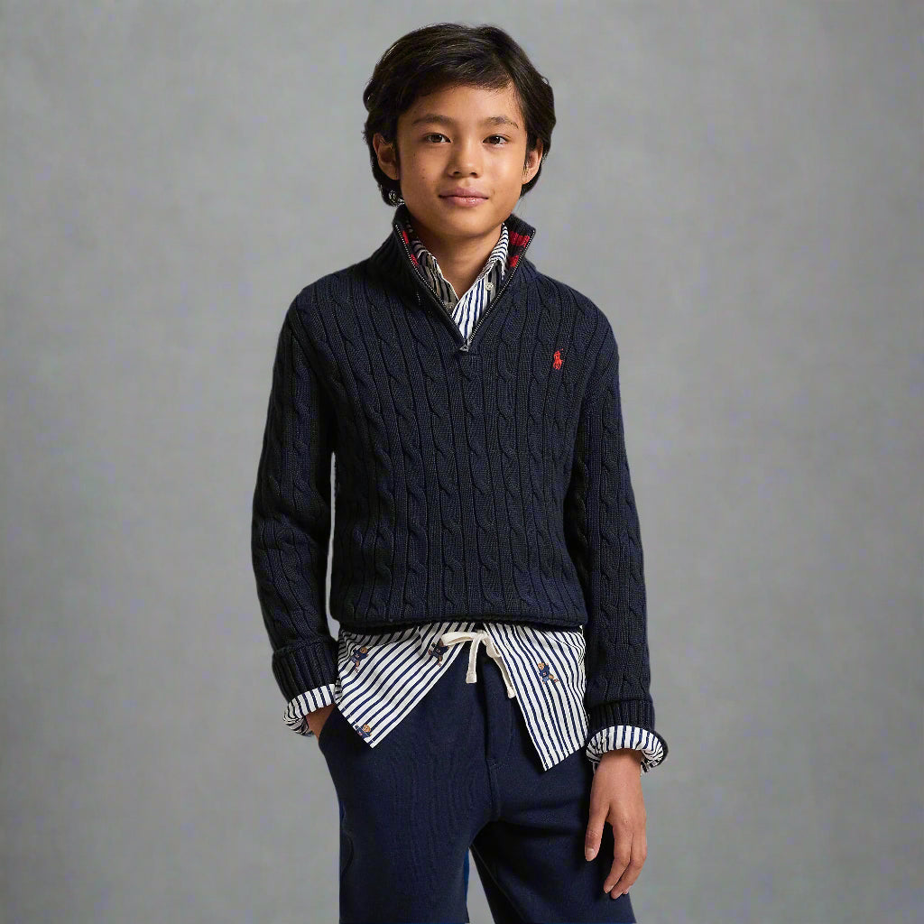 Polo Ralph Lauren Boys Cable-Knit Cotton Quarter-Zip Sweater