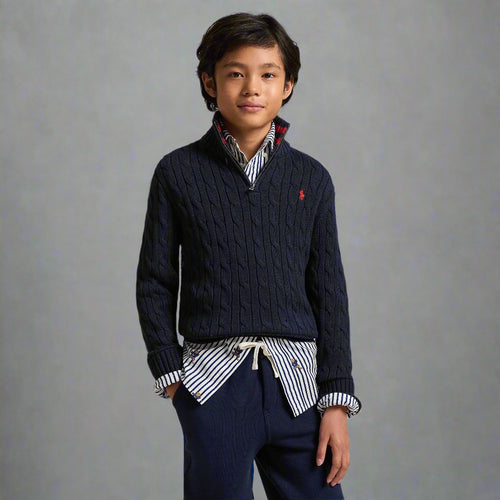 Ralph Lauren Boys Cable-Knit Cotton Quarter-Zip Sweater