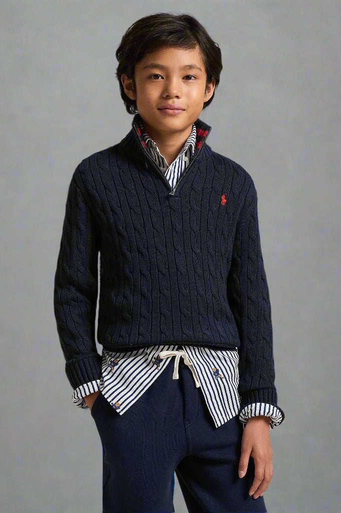 Ralph Lauren Boys Cable-Knit Cotton Quarter-Zip Sweater