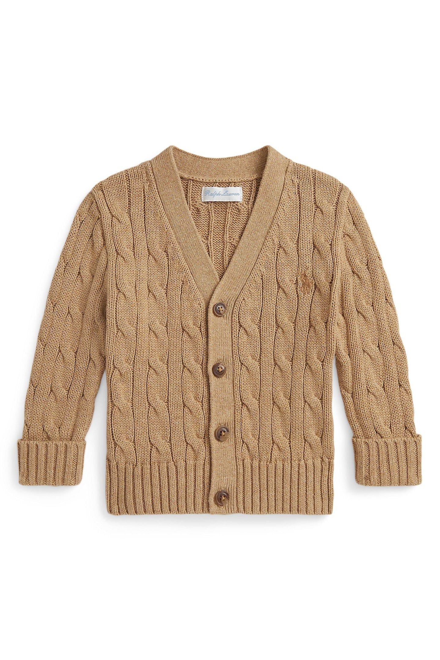 Polo Ralph Lauren Baby Boys Cable-Knit Cotton V-Neck Cardigan camel