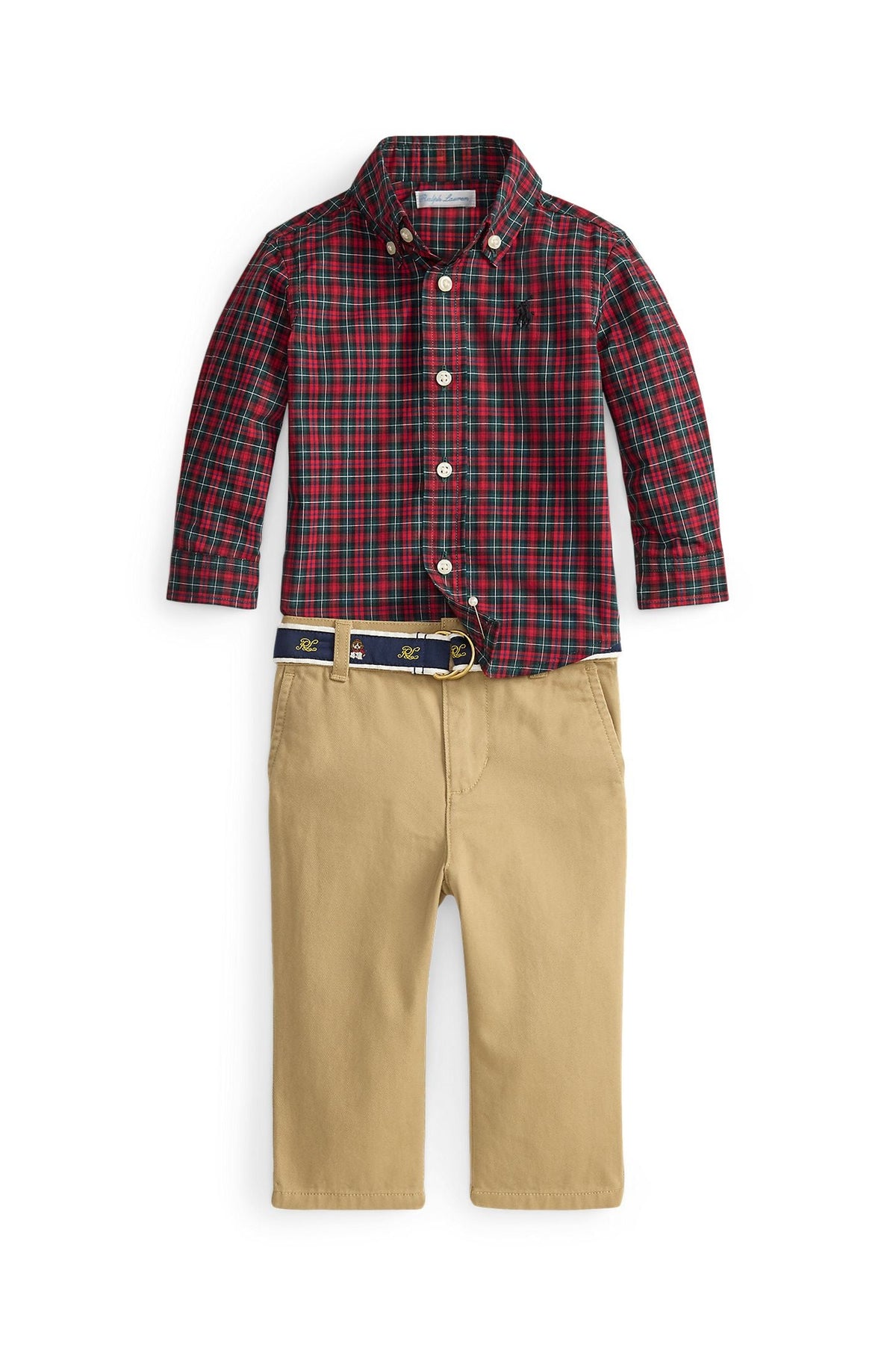Polo Ralph Lauren Baby Boys Plaid Poplin Shirt, Belt & Chino Pant Set