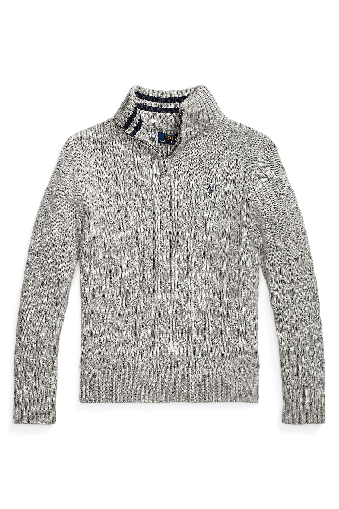 Polo Ralph Lauren Boys Cable-Knit Cotton Quarter-Zip Sweater grey
