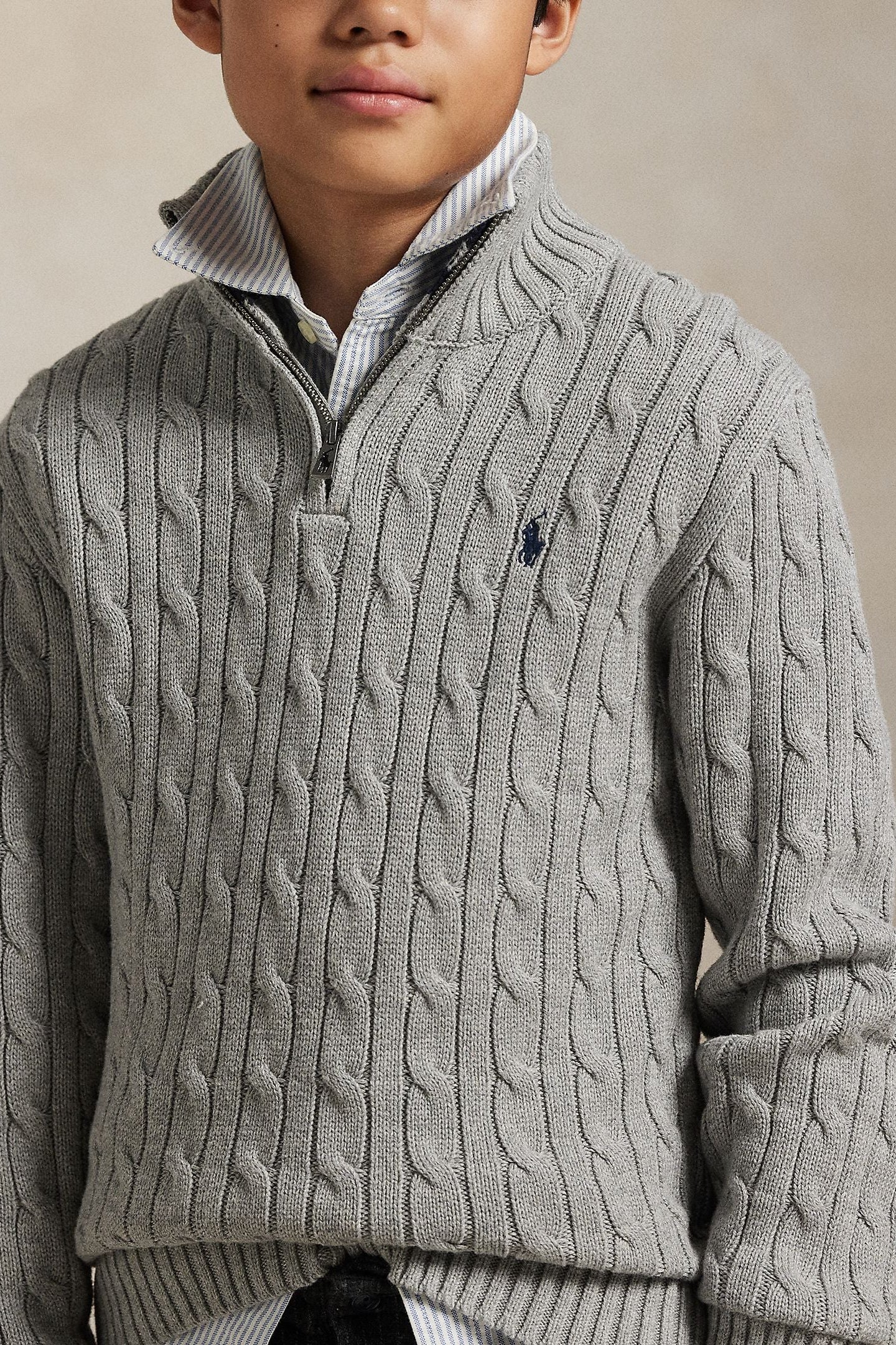 Polo Ralph Lauren Boys Cable-Knit Cotton Quarter-Zip Sweater grey