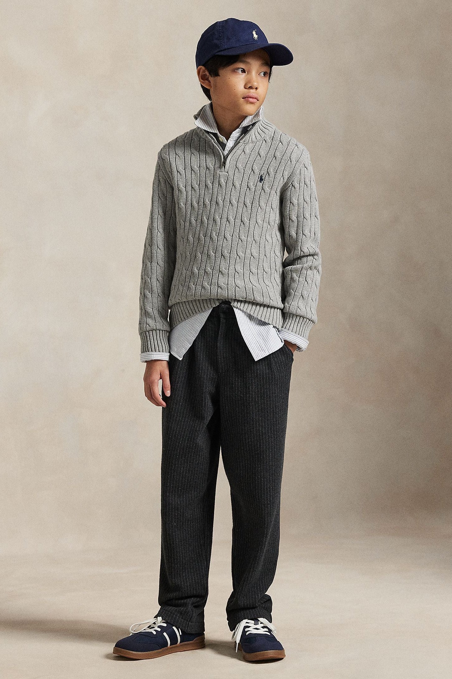 Polo Ralph Lauren Boys Cable-Knit Cotton Quarter-Zip Sweater grey