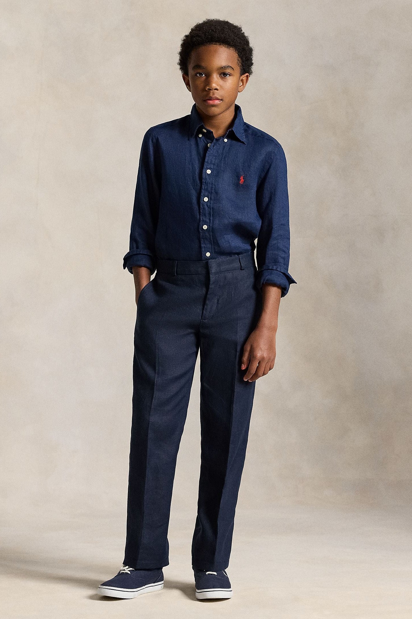 Polo Ralph Lauren Boys Long Sleeve Linen Shirt navy