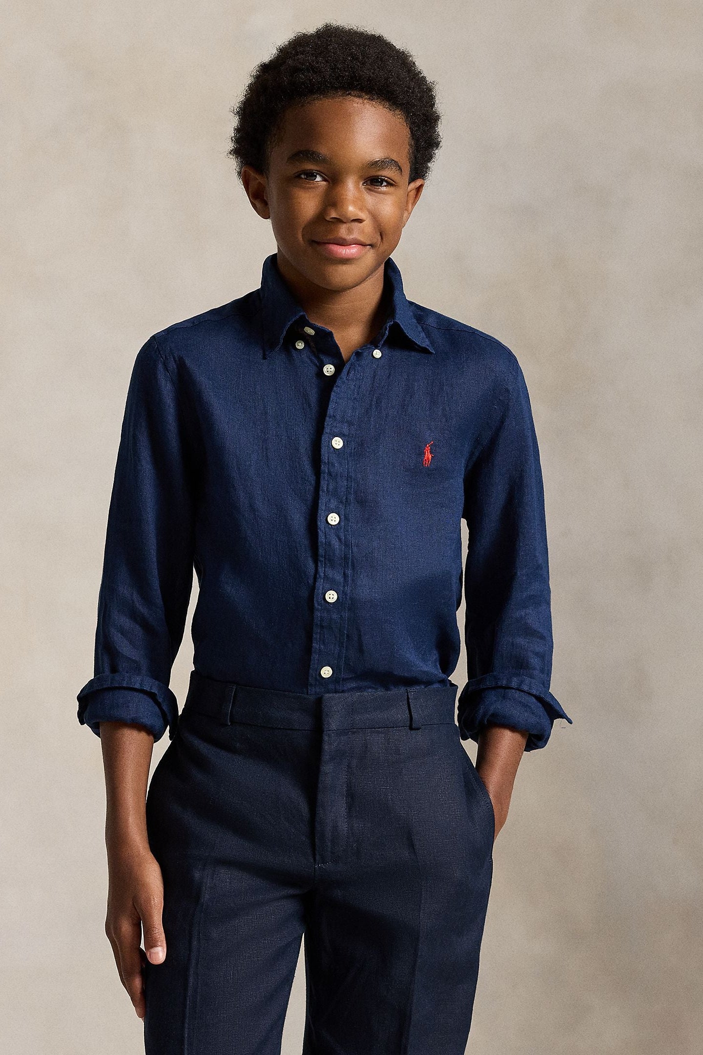 Polo Ralph Lauren Boys Long Sleeve Linen Shirt navy