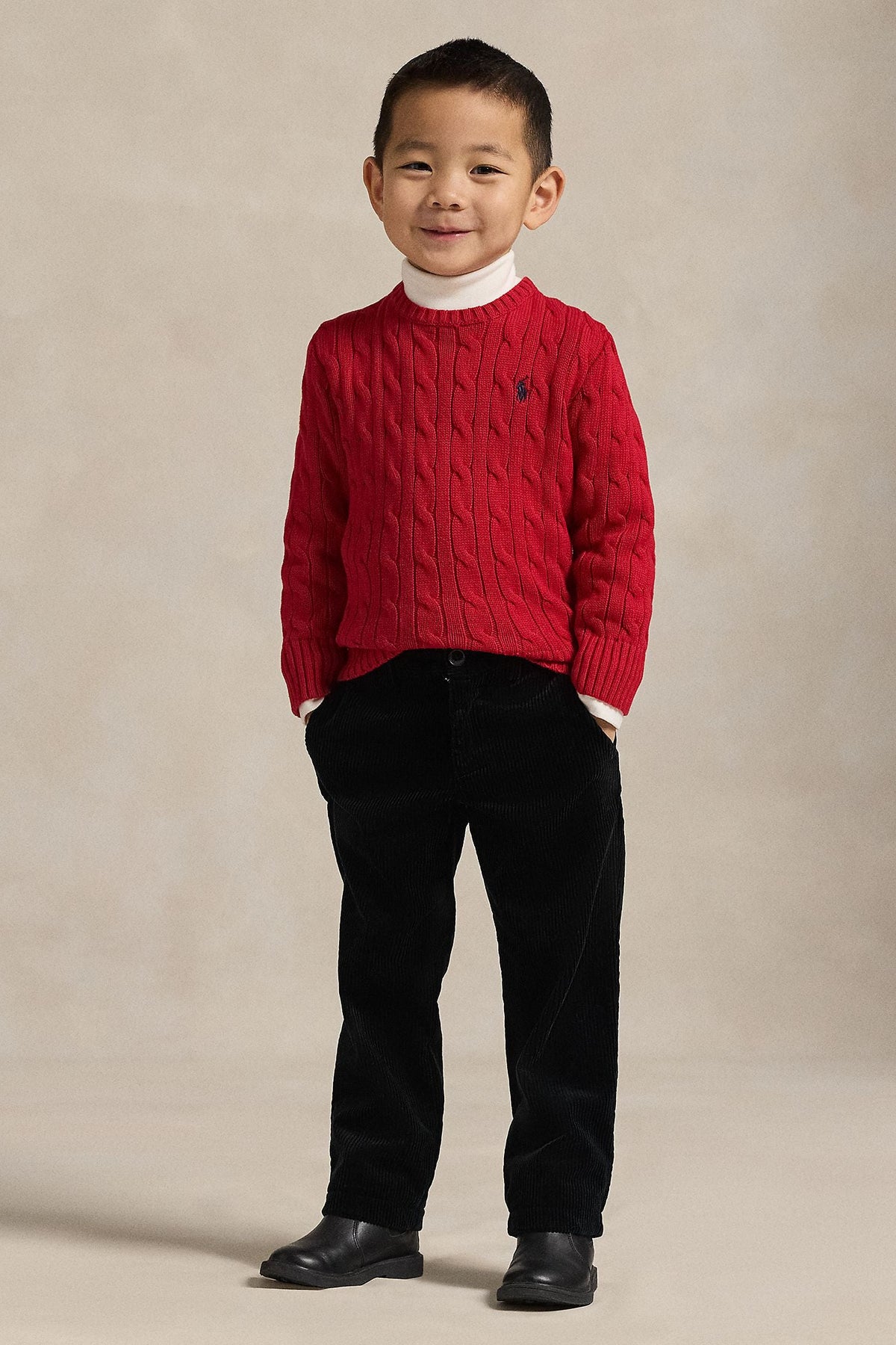 Polo Ralph Lauren Little Boys Combed Cotton Cable Knit Sweater red